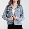 Модная женская джинсовая куртка приталенного силуэта с отделкой бриллиантами Стиль Тяжелая вышивка Верхняя одежда