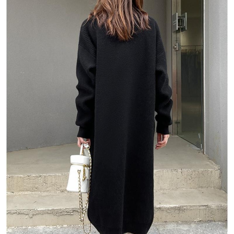 Вязаный женский кардиган осень-зима повседневный V-образный вырез средней длины пальто модный свободный однотонный офисный женский свитер