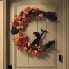 1PC Halloween Wreath, Plastic Crescent Moon Cat Design with Rose Accents, Festive Front Door Window Wall Decor, for Christmas
