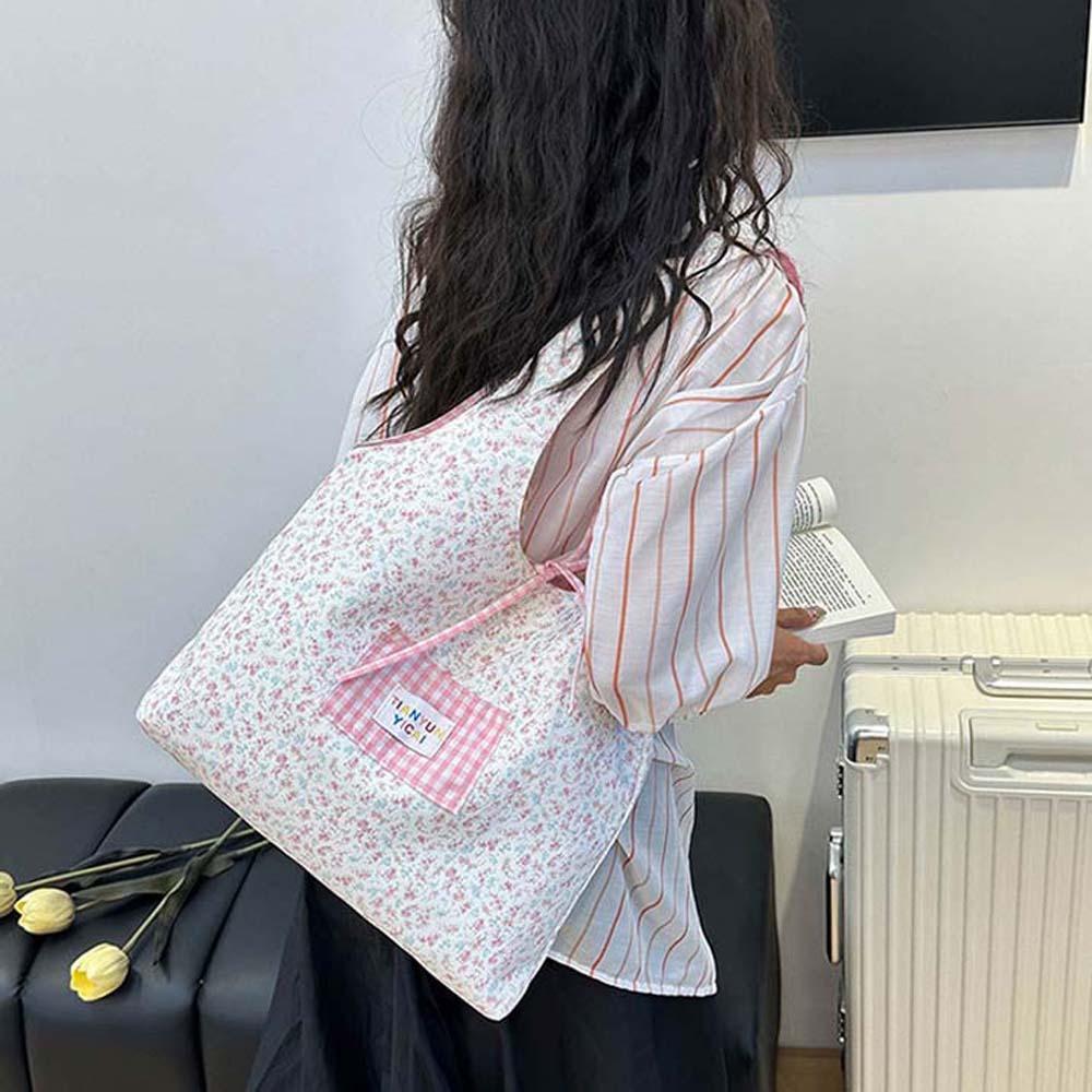 Sweet Plaid Cloth Vest Pouch Lattice Women Floral Handbag Simple Tote Bag Summer