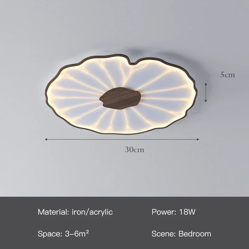 Modern Wood Grain Ceiling Lamp for Living Room Bedroom Study Children's Nursery Lotus Leaf Design Metal Led Chandelier