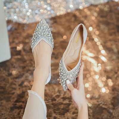 Женские туфли-лодочки большого размера, лето 2025, новая корейская версия, нежные остроносые туфли на плоской подошве с мягкой подошвой, с темпераментом феи, туфли для подружек невесты