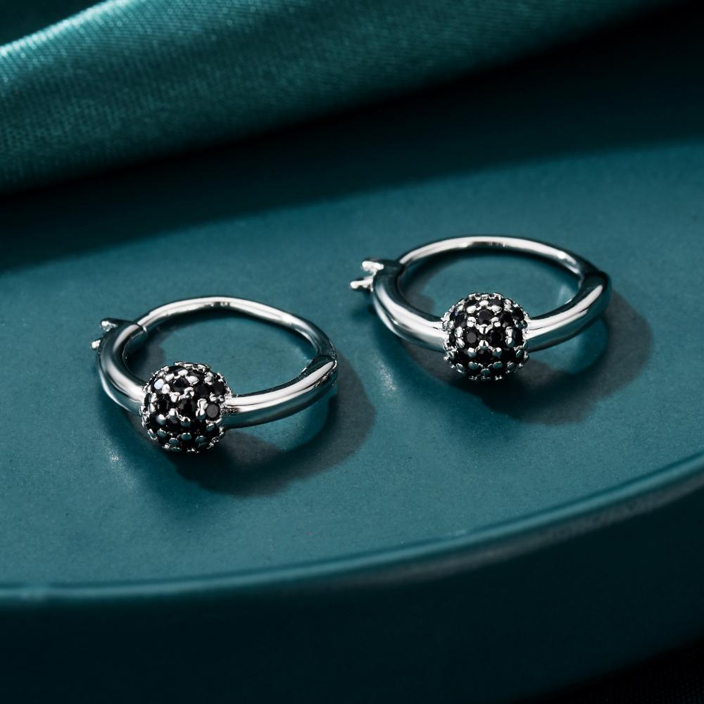 Серьги-кольца с черными циркониевыми шариками, сверкающий кластерный дизайн, гипоаллергенные украшения для женщин