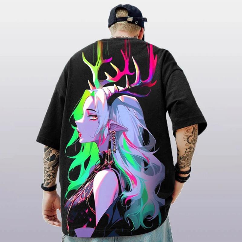 2024 Летняя мужская футболка с изображением аниме-персонажа 3D Sexy Beauty Tattoo Print Street Trend Top Свободные футболки большого размера с коротким рукавом