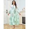 kpoooopstar Women's Casual Maxi Dress - Light Green Plant Print Arabian Style