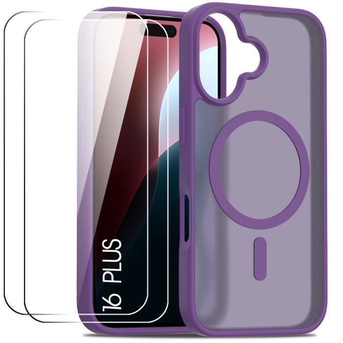 Coque de protection - BOOLING - pour iPhone 16 Plus - Violet foncé - Hybride - Recharge sans fil