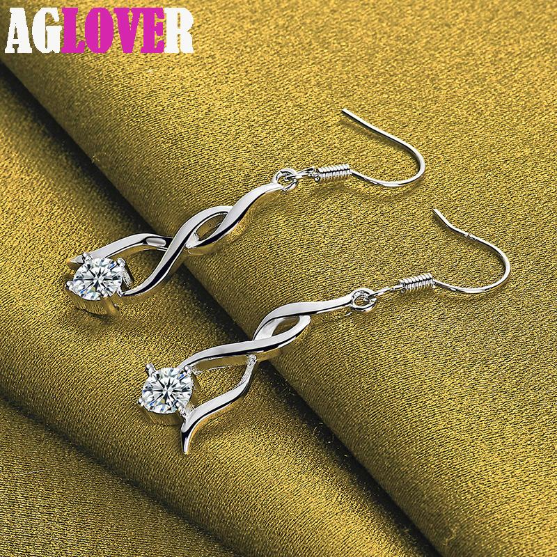 925 Sterling Silver AAA Zircon Drop Earrings Jewelry