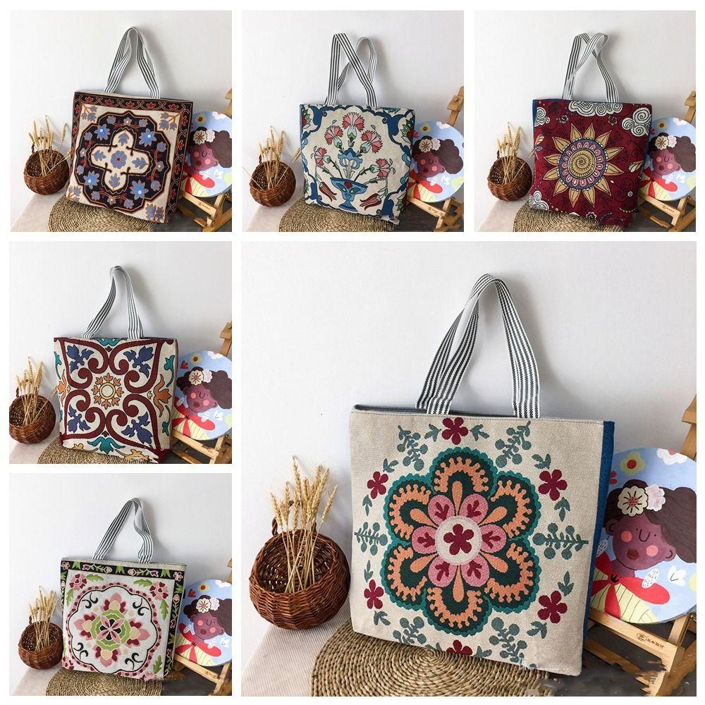 Сумка из ткани с вышивкой в виде цветка, бабочки, животного, сумка через плечо, модная сумка в этническом стиле для девочек
