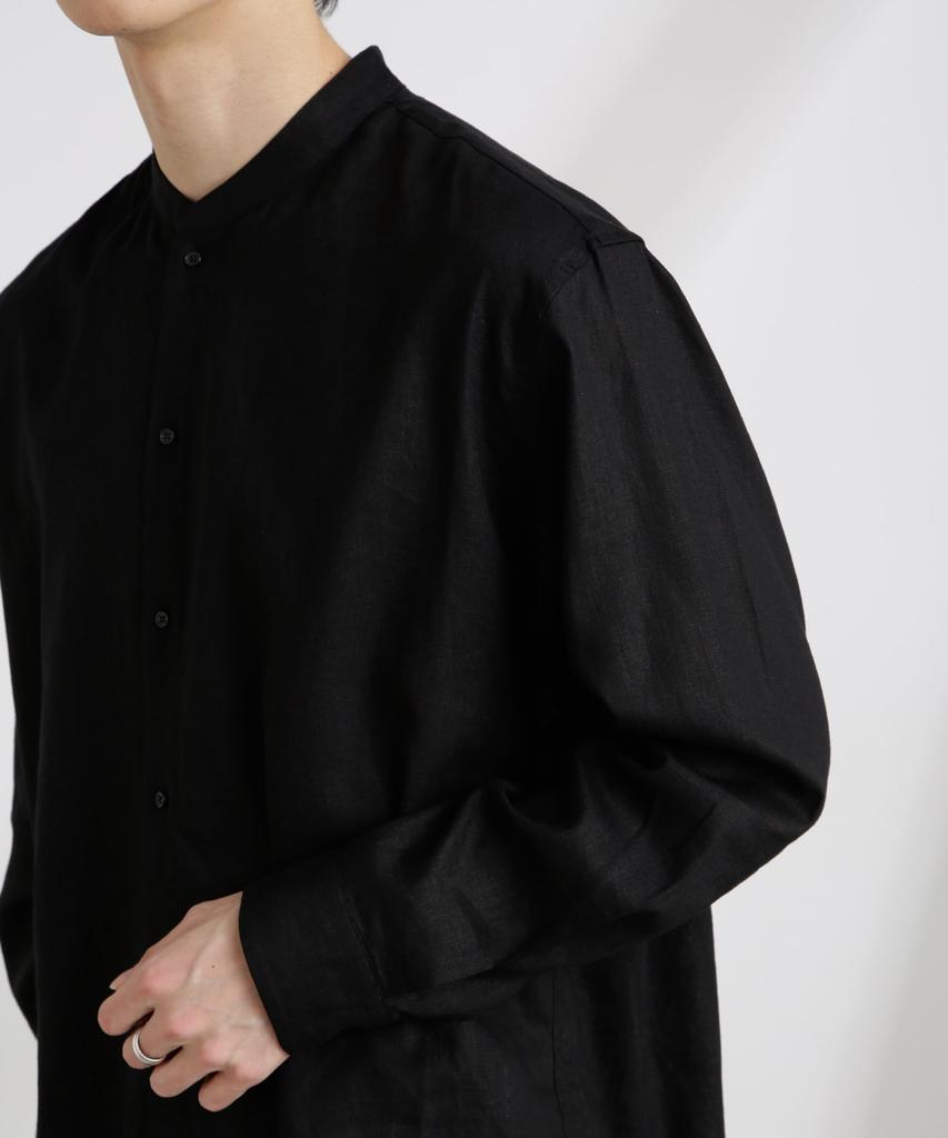 Nano Universe Anti-Smell Linen Band Collar Long Sleeve Shirt, Men's, Size S (115cm), Sax (Product Code: 672-5120208)