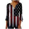 Топ на пуговицах для женщин, топы с принтом ко Дню независимости, повседневный топ с рукавом 3/4 и V-образным вырезом