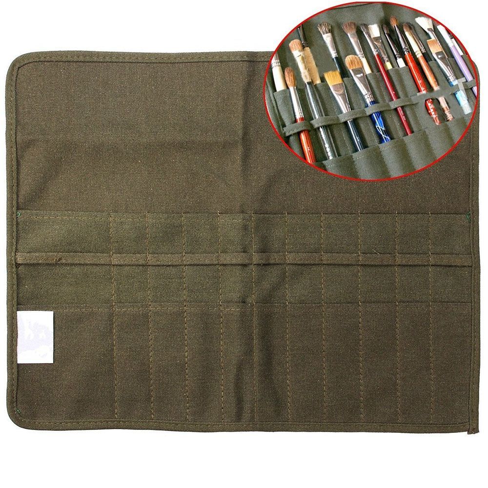 Artist Students Roll Up Watercolor Oil Brush Cases Canvas Paint Brush Bag Artist Draw Pen Holder