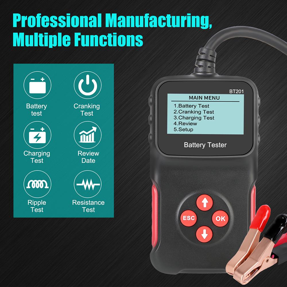 Support 6 Languages Car Battery Tester 100-2000 CCA Multi-Function BT201 12V Cranking Charging Circut Test