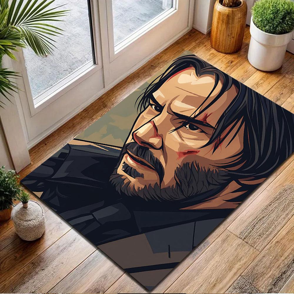 Mysterious Warrior Portrait Patterned carpet, non slip mat suitable for living room and bedroom sofas