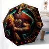Viking Warrior Wall Art Decor, Norse Mythology Poster with Shield and Sword Umbrella, Cute Umbrella with Cute Design, Portable 3-Fold Compact Umbrella