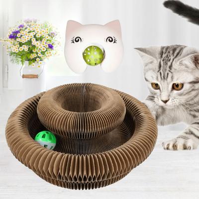 Кошачья игрушка-гармошка, складная интерактивная когтеточка с шариком-колокольчиком, портативная сменная когтеточка для домашних кошек для упражнений