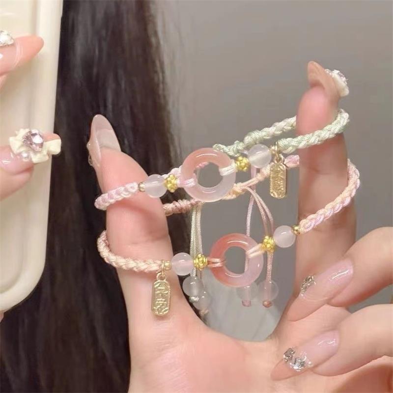 Браслет плетеный в этническом стиле в китайском стиле с пряжкой мира, с бусинами, ремешок на руку, браслет для лучшей подруги, ювелирное украшение, аксессуар, подарок