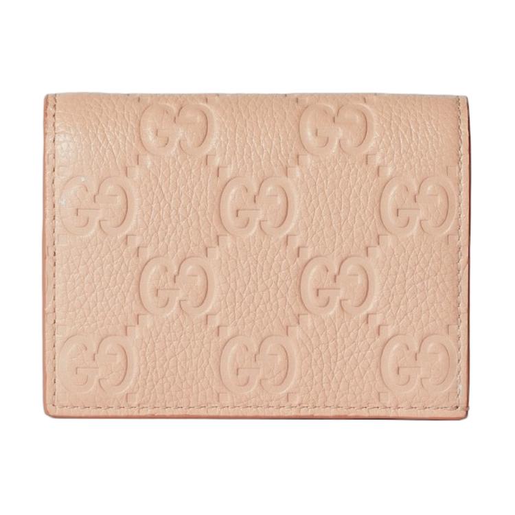Gucci GG Emblem Embossed Logo Snap Closure Leather Mini Wallet Women wallet Light-Pink 815901-AAEEM-6802