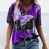Women Butterfly Print Batwing Sleeve V Neck Loose Plus Size Casual T-shirt