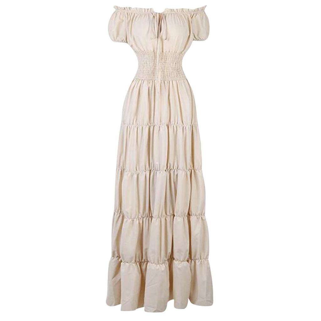 Dress For Women Stage Costume Halloween COS  Retro Solid Color Waistband Dress Party Evening Night Long Dress