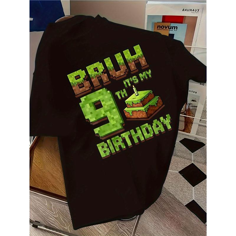 European sizes Boys' 9th Birthday T-Shirt Pixel Art Video Game Birthday Party Outfit with 9th Birthday Text Soft Knit Fabric for 9th Birthday Party