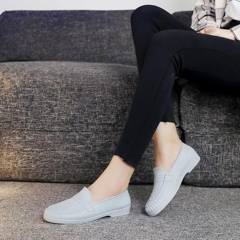 WTEMPO Shallow Mouth Flat Heel Women's Rain Shoes Waterproof Soft Labor Anti Slip Wear-resistant Large Size Shoes