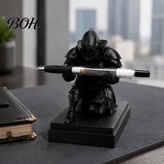 Office Desk Accessories Knight Pen Holder Organizer, 3D Printed Medieval Armor Figurine, Unique Desktop Decoration Pencil for Decor, Creative Gift Men