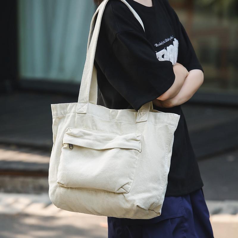 Tote Bag Women's Solid Color Large Capacity Shoulder Bag Student Canvas Underarm Bag