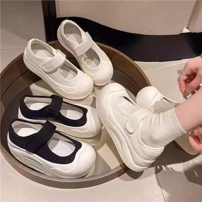 Толстая подошва, увеличивающая рост, универсальные одинарные туфли, женские туфли на липучке, маленькие белые туфли, универсальные парусиновые туфли, туфли Мэри Джейн с большой головой