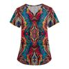 Women's Cute Printed Work Clothes V-neck Double Layer Pockets Basic Short Sleeve Top Pullover Valentines