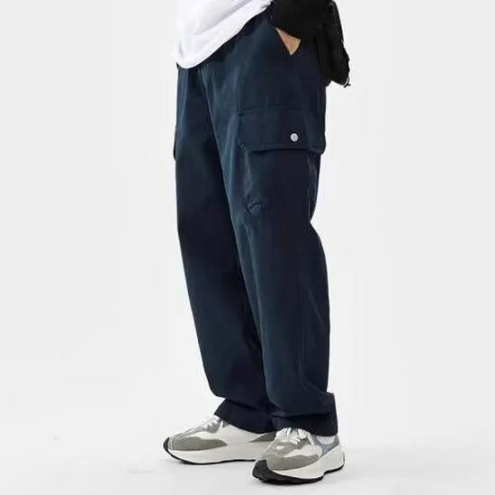Однотонный мужской японский прямой комбинезон - модный гонконгский стиль, свободный крой, широкие повседневные брюки с карманами