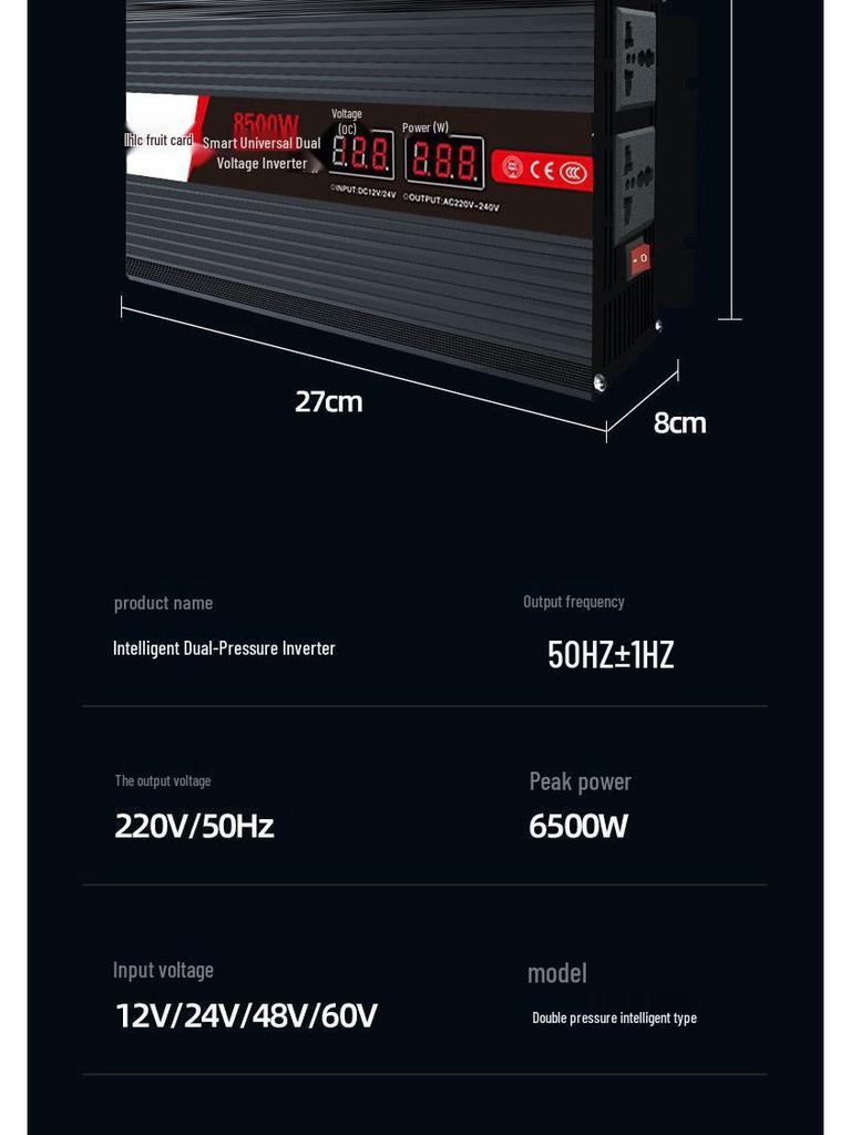 Высокомощный инвертор с чистой синусоидой и интеллектуальным управлением: 12В/24В/48В/60В на 220В для использования в автомобиле и дома