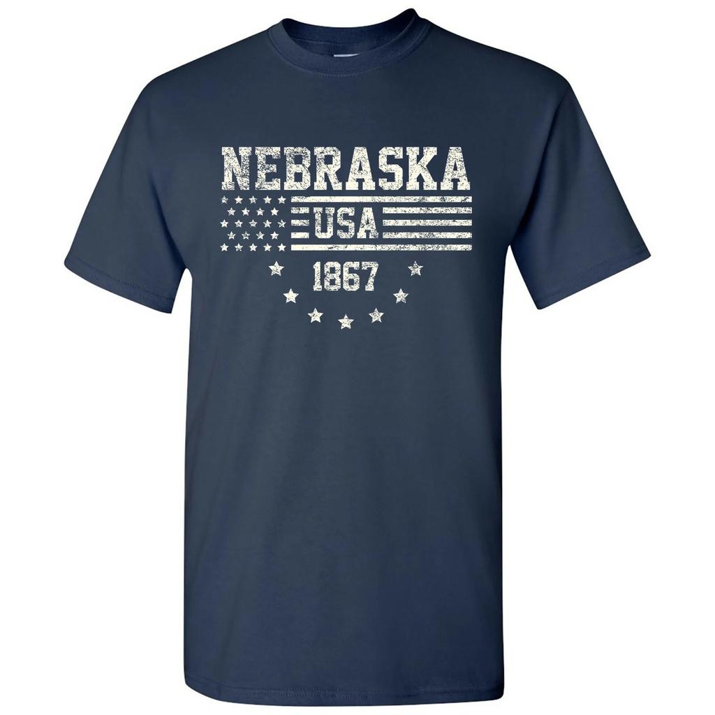 USA Flag Statehood Nebraska 1867 - America Founding State Pride T Shirt - Navy