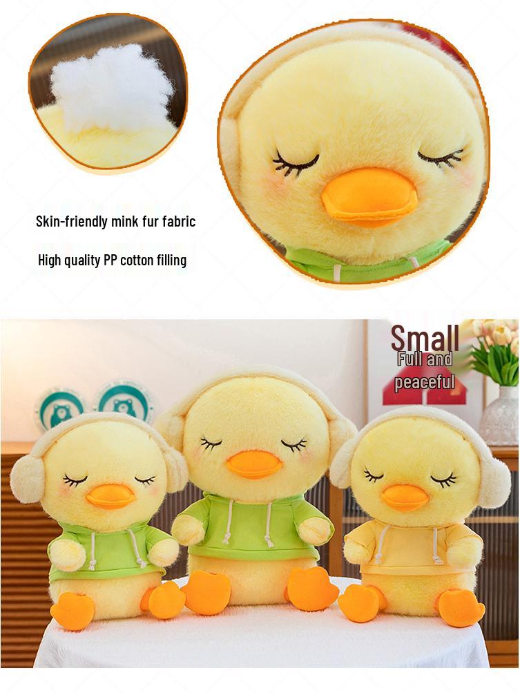 Adorable Yellow Duck Hoodie Plush Pillow and Earphone Hug Doll