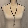 Delicate Black Bead Necklace Gothic Style Star Pendant Sweater Chain Dazzling Jewelry Versatile for Women Daily and Party Occasions
