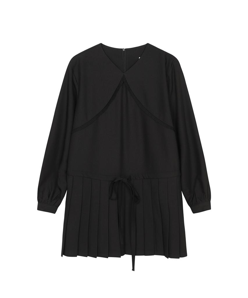 Three To Eighty Pleats Ribbon Dress Black