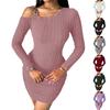 Women's Solid Color Off-the-shoulder Slant Collar Design Sense Bodycon Dress, Stylish, Slim, Sexy Long-sleeved Dress
