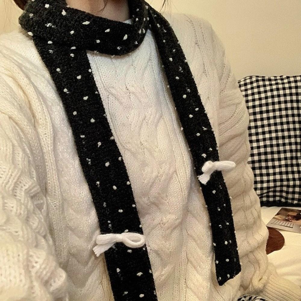 Harajuku Bow Wool Shawl Polka Dot Long Narrow Scarves Sweet Knitted Scarf Autumn/Winter
