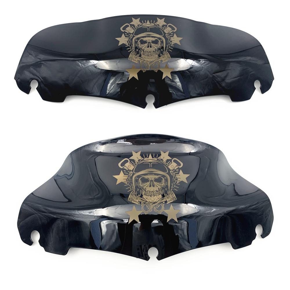 For Harley Touring Street Electra Glide Ultra FLHX 2014-2022 Motorcycle Black Skull 7" 9" Windshield Upper Fairing Wind Deflecto