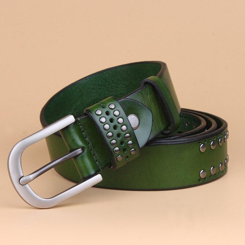 Мужской и женский ремень из 100% коровьей натуральной кожи, модный повседневный женский ремень в стиле панк с полыми заклепками для джинсов, трендовый ремень PK001