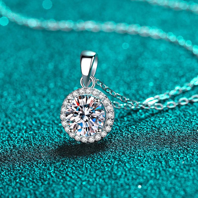 D Color 1ct  Round Moissanite Pendant for Women Sparkling Diamond Necklace 6.5mm Stone 100% S925 Sterling Silver Jewelry