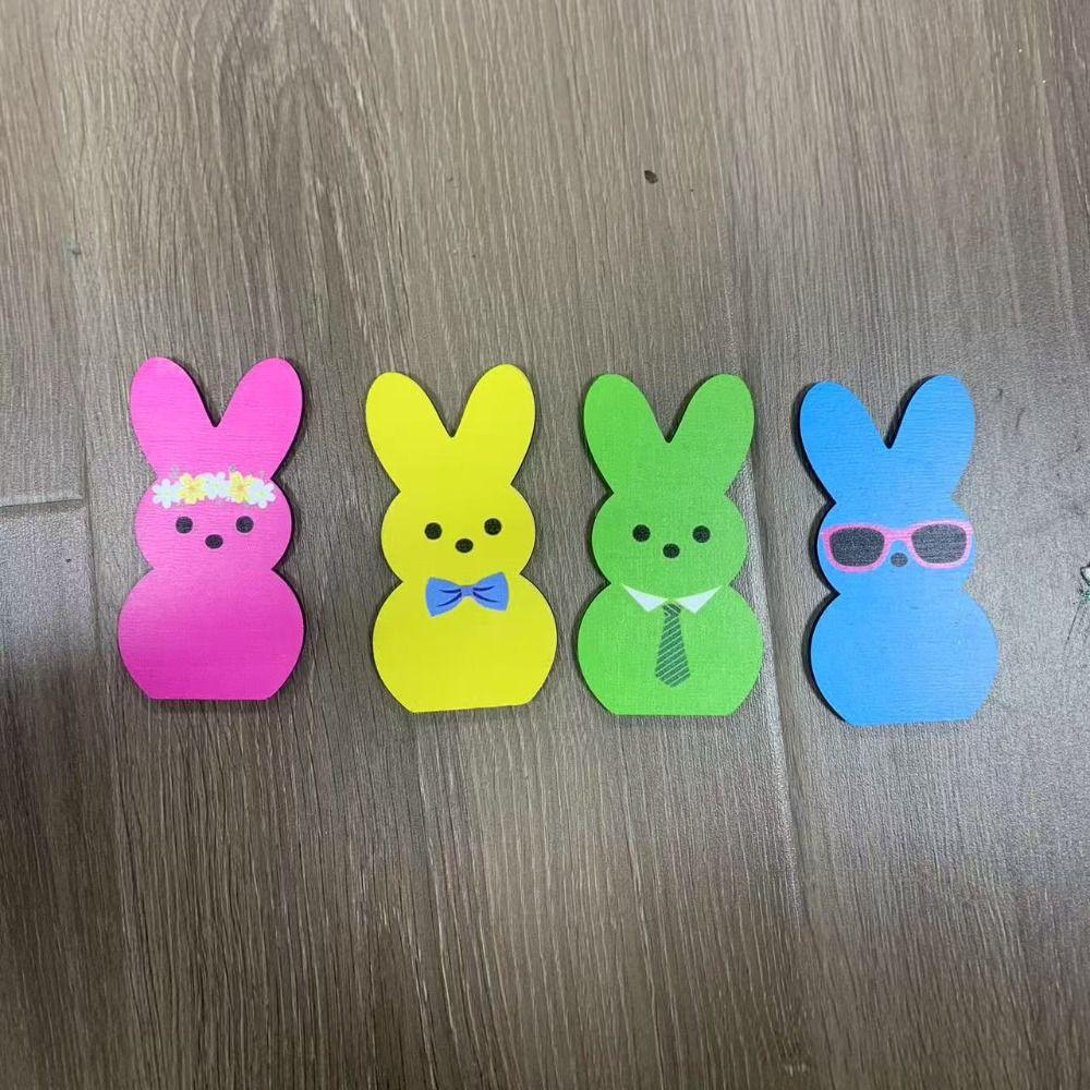 Handmade Colorful Rabbit Decoration Cartoon Home Table Decor Easter Bunny Wood Signs Party