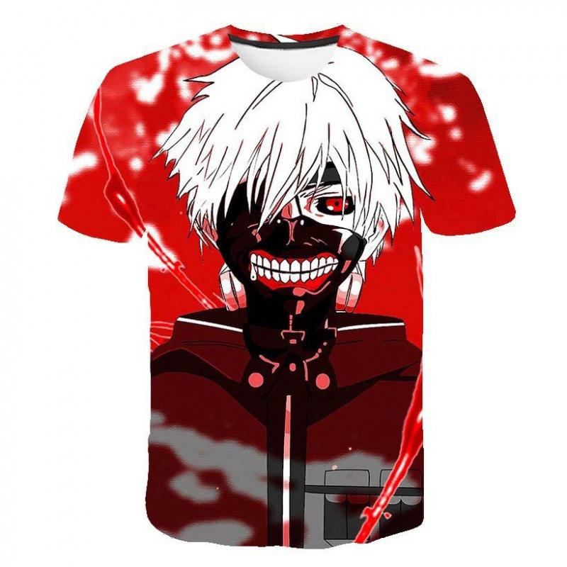 Мужская и подростковая футболка с 3D цифровой печатью Tokyo Ghoul, Аниме мультяшная графическая футболка, Дышащий полиэстер, Короткий рукав, Повседневная уличная одежда