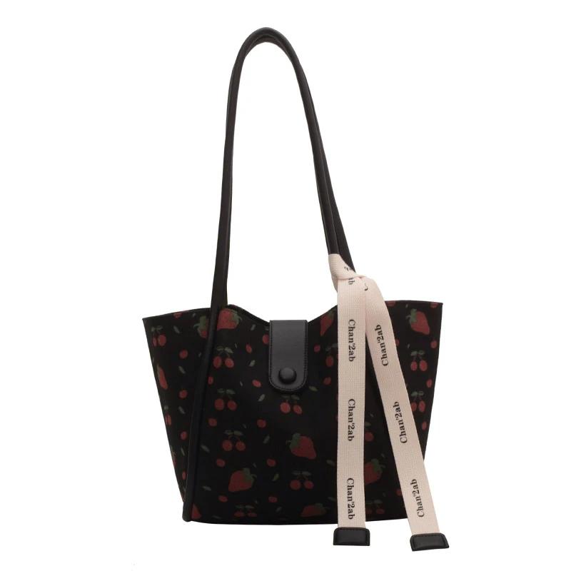 Большая вместительная сумка для женщин в корейском стиле, сумка с симпатичным принтом вишни, сумка через плечо