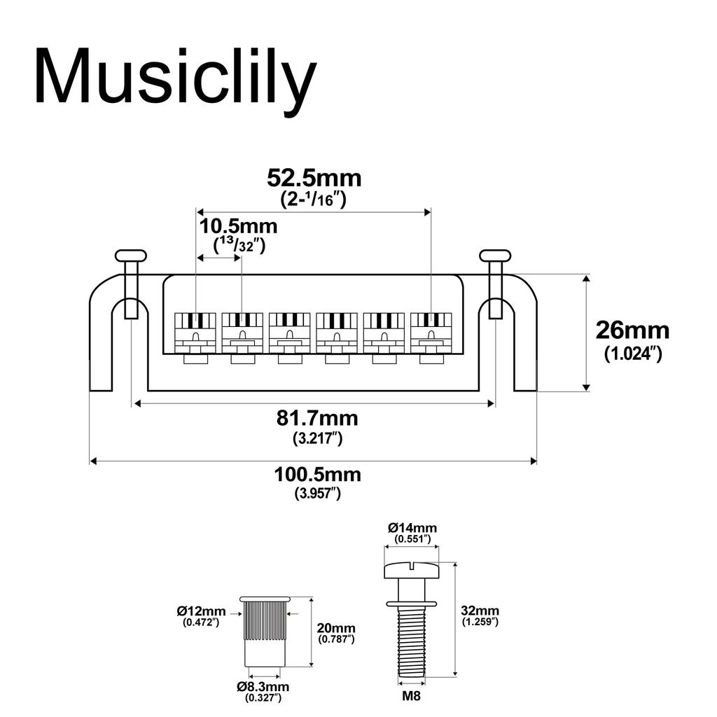 Musiclily Pro Badass Type Wraparound Bridge для LP Electric Nickel 10,5 мм гитары,