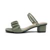 Temperament thick-heeled sandals women's 2025 summer new Korean version square head pleated open-toed one-word buckle strap high-heeled sandals women