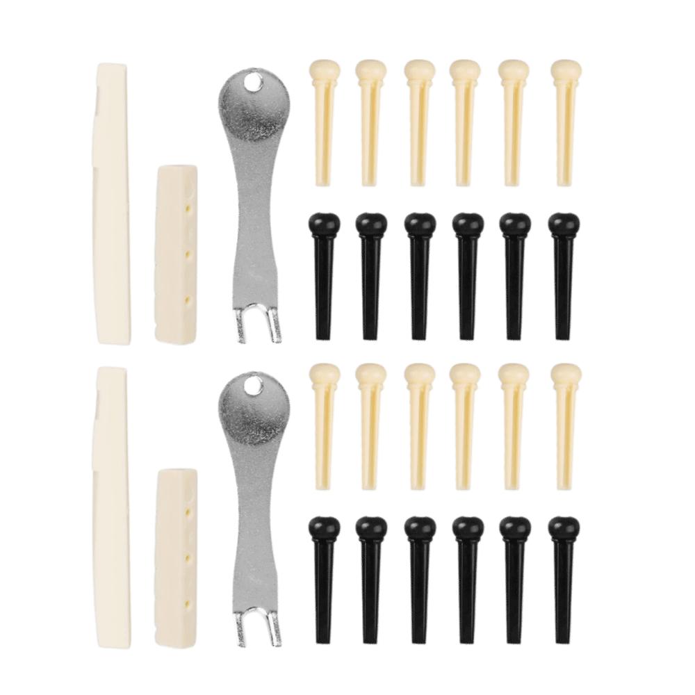 2Sets Plastic Saddle Guitar Bridge Pins Metal Puller Guitar Saddle Nut  For Acoustic Guitar
