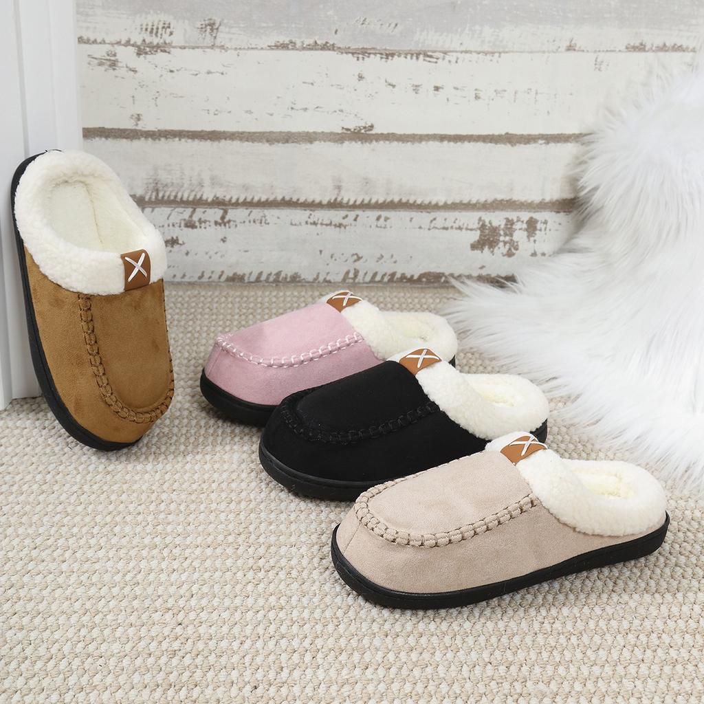 Fashion Plush Slippers with Fur Edges for Home Warm Outdoor Wear Plush Non-slip Thickened Outdoor Wear Cotton Slippers