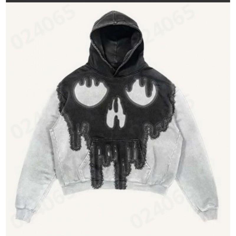 2026 Skull Print Hoodie Men - Lightweight Air Layer Sweatshirt Casual Streetwear Long Sleeve Pullover With Front Pocket