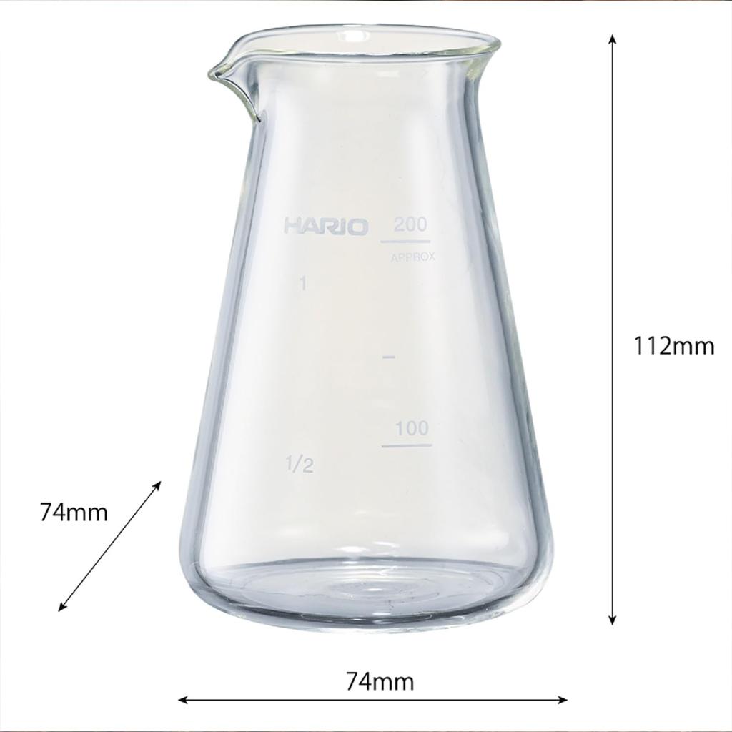 Hario Conical SAKE Pitcher Crafts Science Practical Capacity 200ml Beaker Server with Measuring Memory Transparent Heat Resistant Glass Made In Japan
