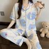 Pajamas women's summer wrinkled cloth short-sleeved trousers ins wind sweet love striped thin student loungewear